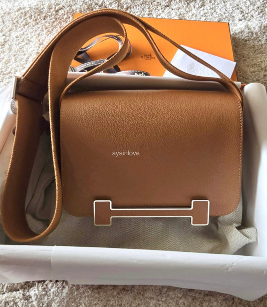 HERMES Geta Gold Evercolor Bag Palladium Hardware W Stamp