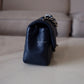 CHANEL 18B Navy Blue Caviar Quilted Rectangular Mini Flap Bag Silver Hardware