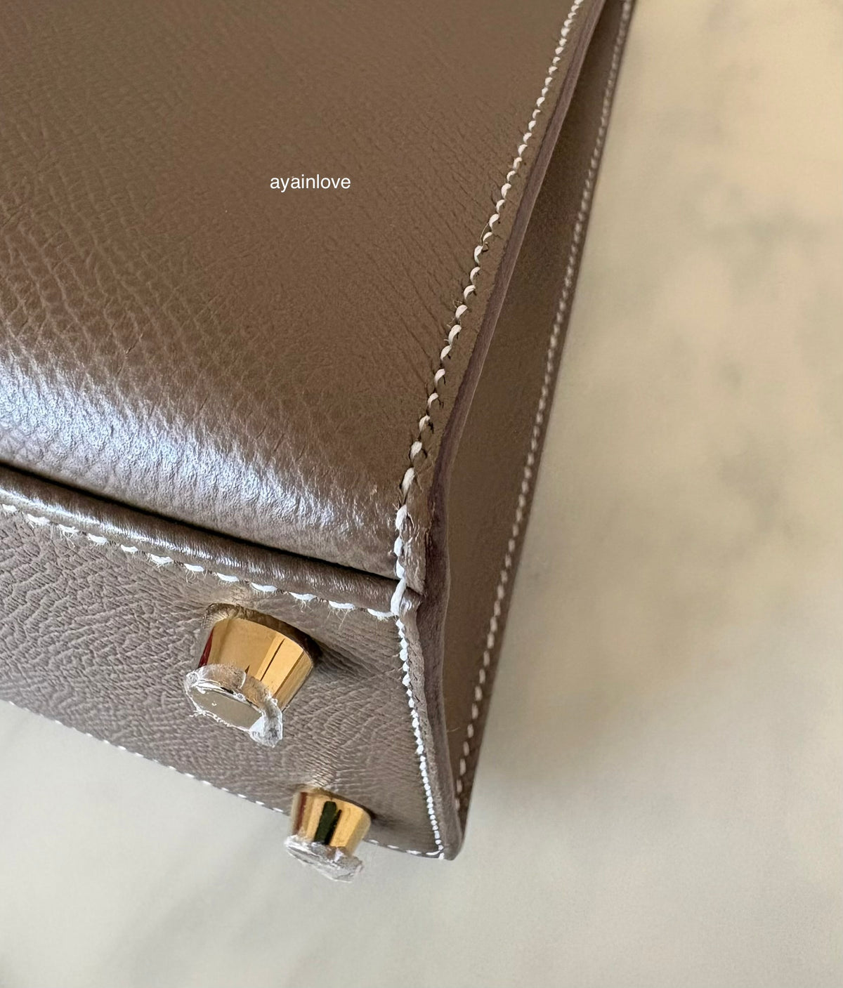 HERMES Kelly 25 Etoupe Epsom Bag Gold Hardware W Stamp