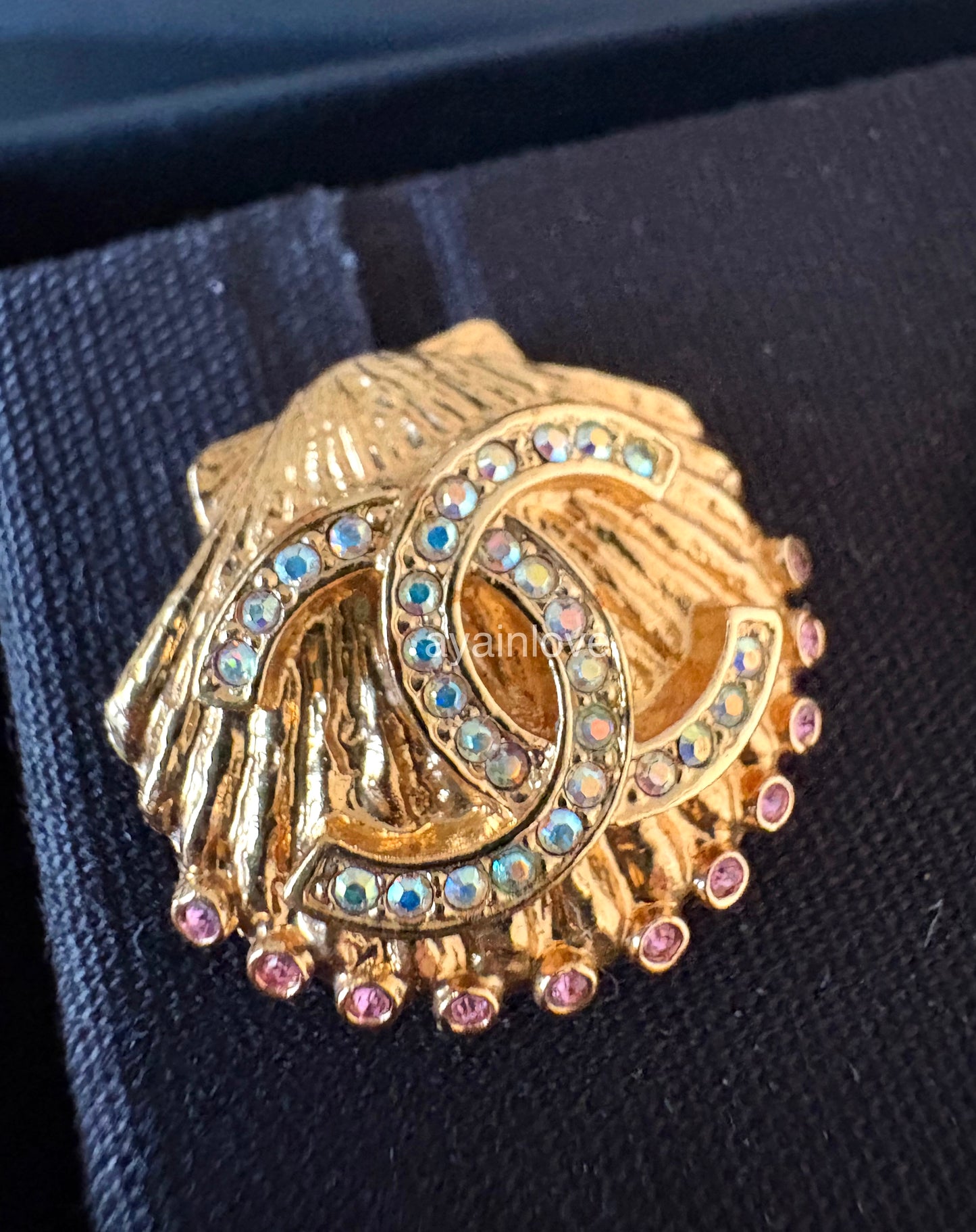 CHANEL 23C Shell CC Multicolour Crystal Stud Earrings Gold Hardware