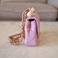 CHANEL 24S Pink Lambskin Twin Pearls Quilted Mini Flap Bag Adjustable Gold Hardware