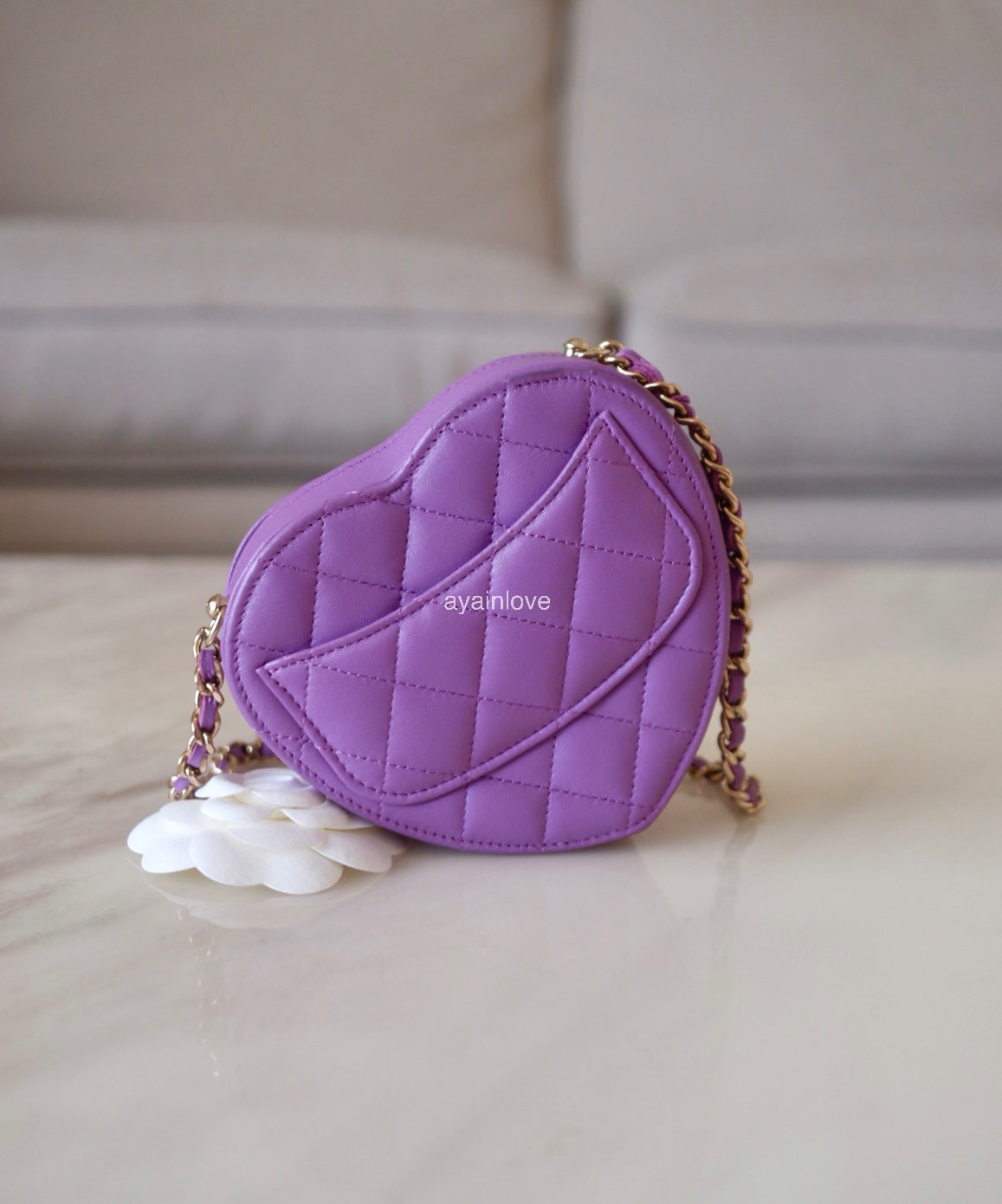 CHANEL 22S Purple CC in Love Heart Small Cross-Body Bag Light Gold Hardware