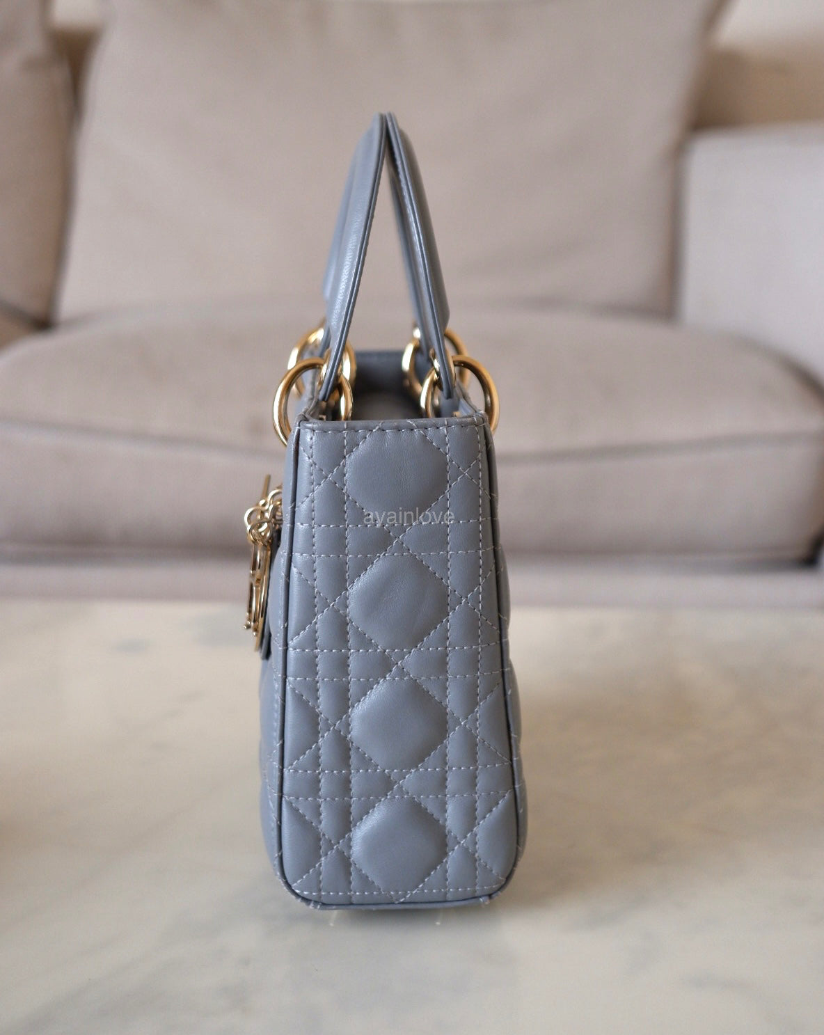 DIOR Small Lady Dior Grey Cannage Lambskin My ABCDior Bag