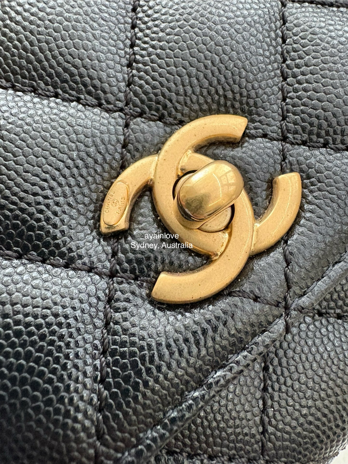 CHANEL Black Caviar Coco Chain Leather Handle Mini 19cm *Microchipped* Brushed Gold Hardware