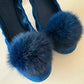 LOUIS VUITTON Blue Pompom Velvet Calfskin Flirty Ballet Flat Sz 38