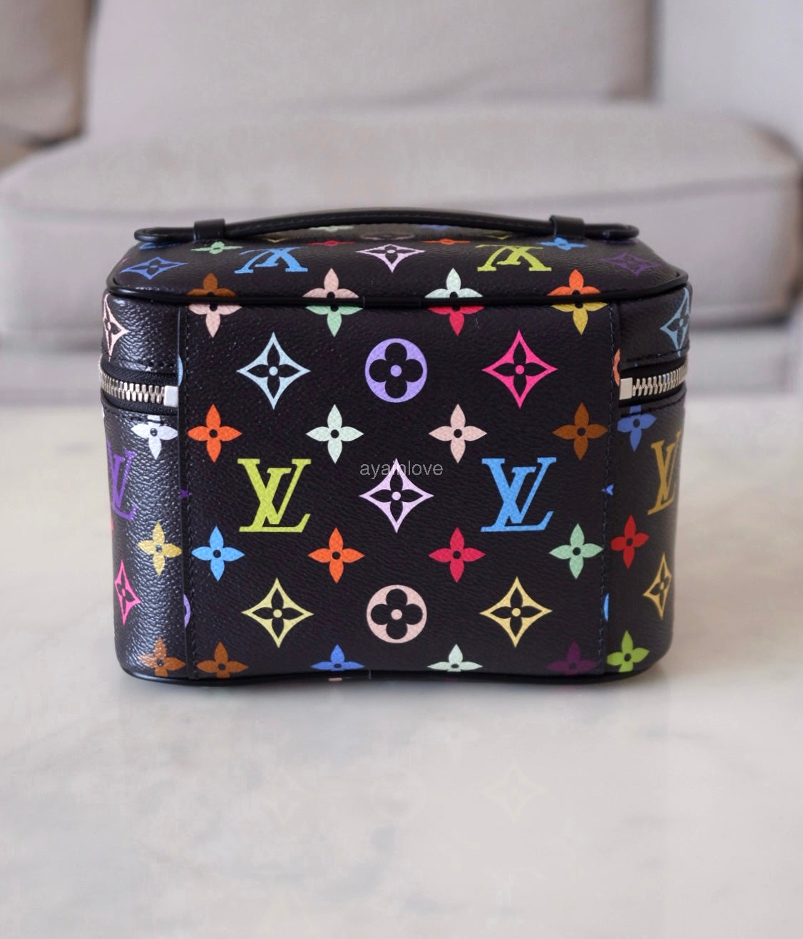 LOUIS VUITTON LV x TM Black Multicolour Murakami Rainbow Nice Mini Bag