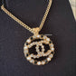 CHANEL 20K Round Pearl Crystal Black White CC Adjustable Necklace Gold Hardware