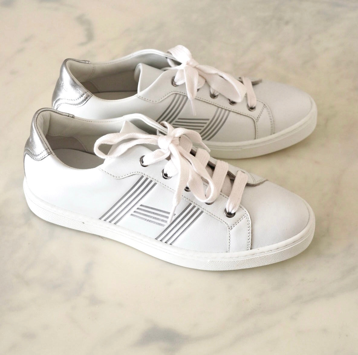 HERMES White Leather Avantage Sneakers Trainers Shoes Size 38 EU