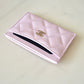 CHANEL 22P Light Pink Rose Clair Caviar Flat Card Holder Light Gold Hardware