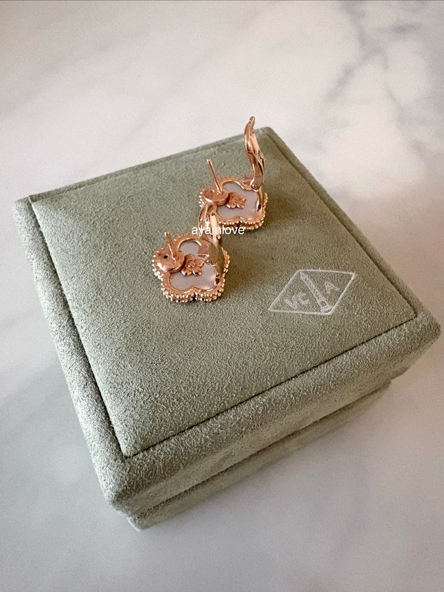Van Cleef Arpels VCA Lucky Spring Plum Blossom Mother of Pearl 18KT Rose Gold Earrings