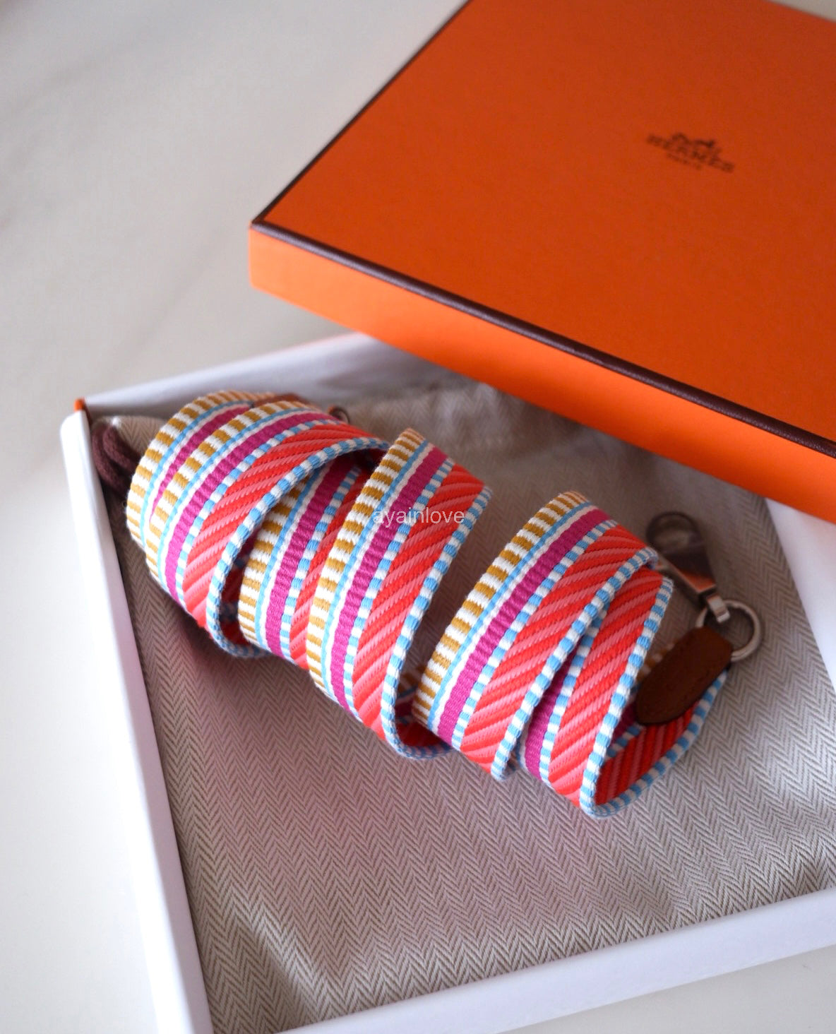 HERMES Multicolour 25 mm Pink Blue Yellow Strap 105 cm Palladium Hardware