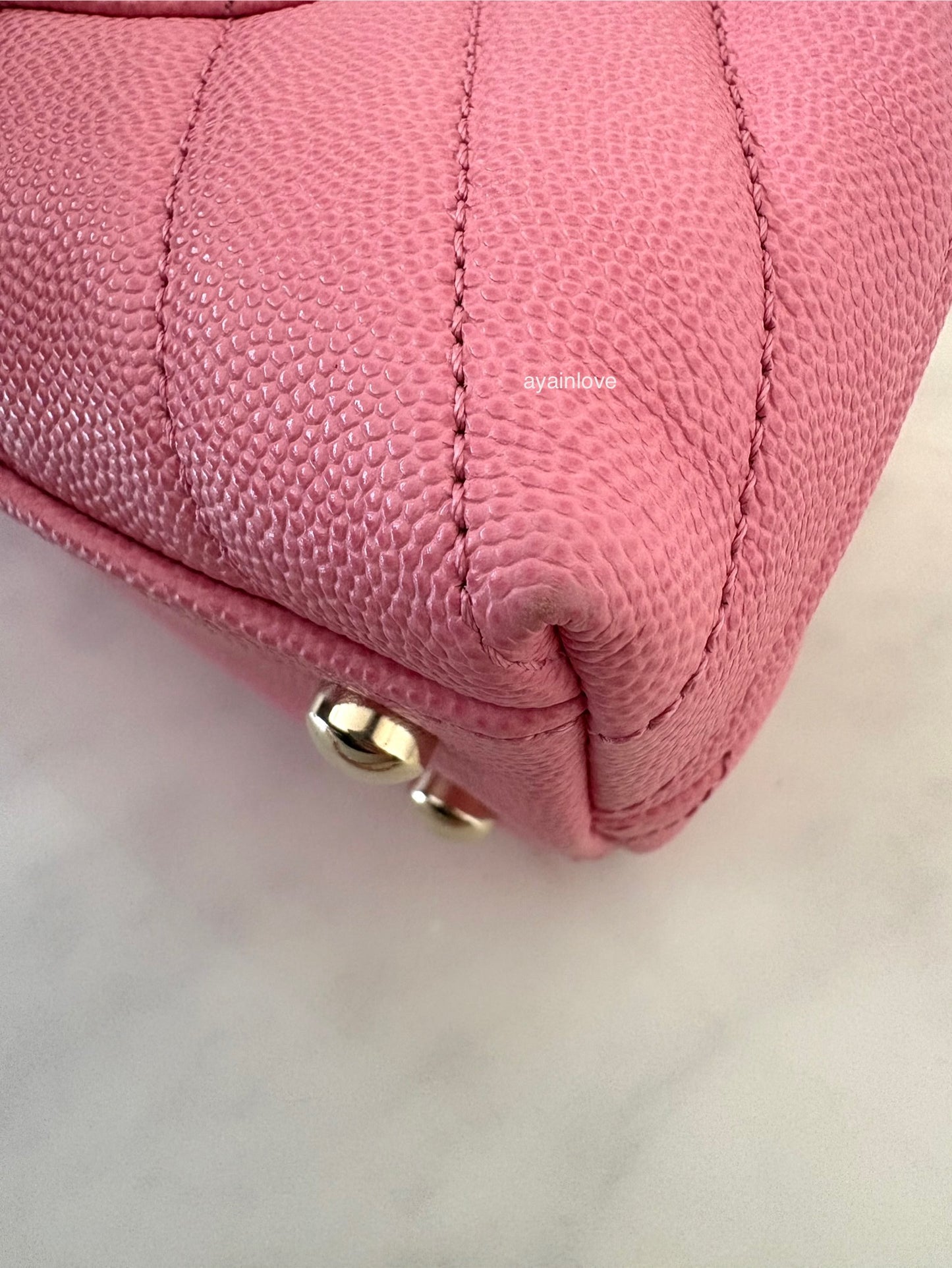 CHANEL Pink Caviar Chevron Small Coco Handle 24 cm Light Gold Hardware