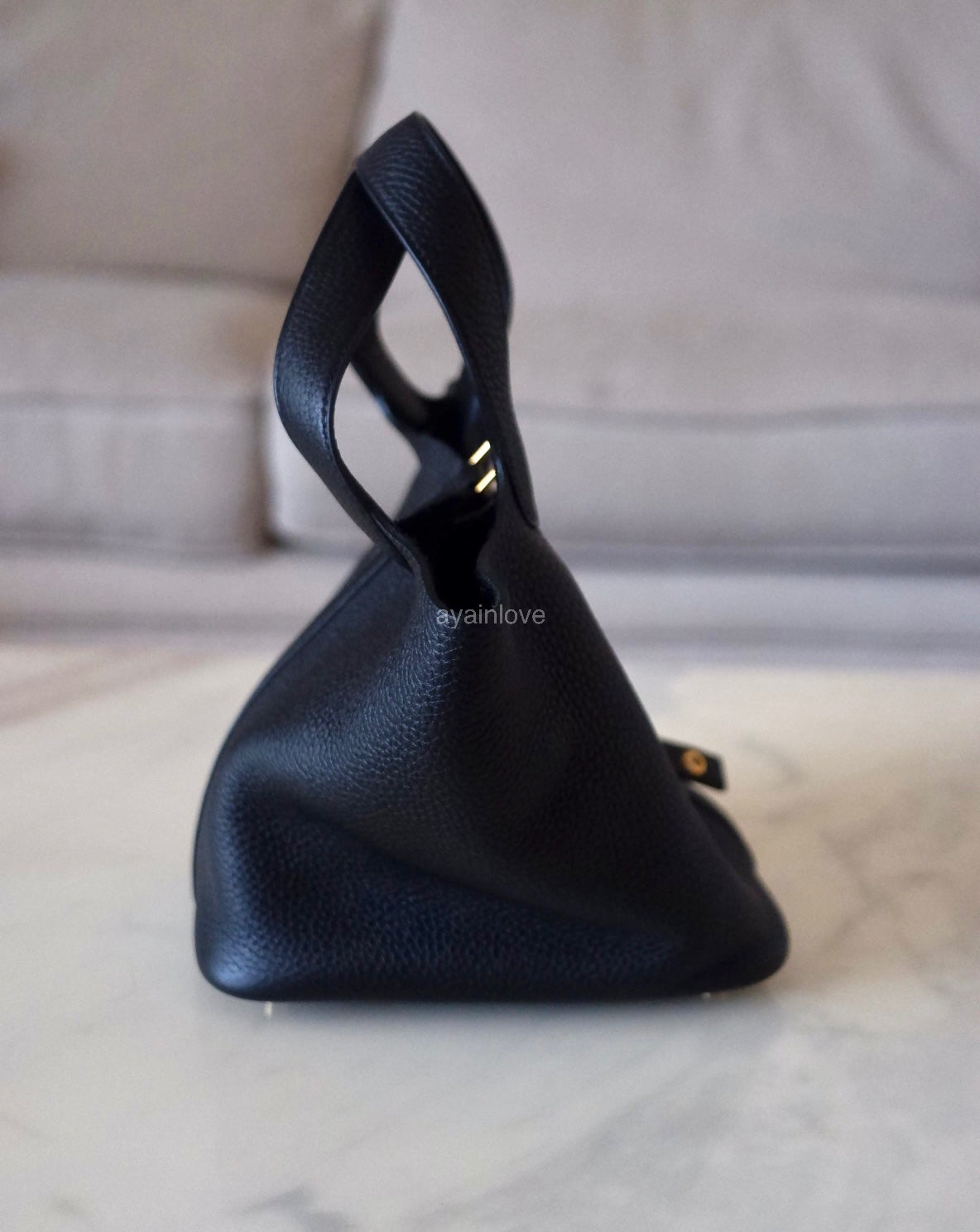 HERMES Picotin Lock 18 Noir Black Taurillion Clemence Gold Hardware