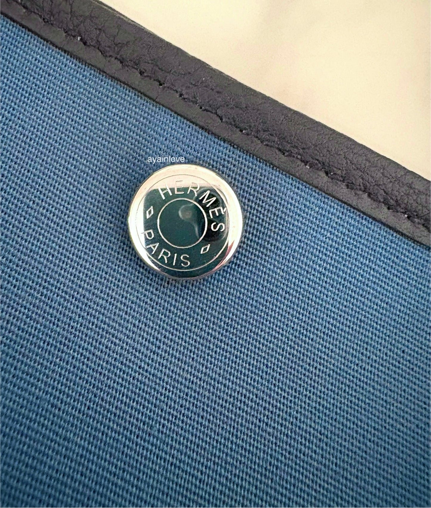 HERMES Garden Party 30 Canvas/Negonda Navy Blue/Black Bag Palladium Hardware W Stamp