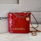 CHANEL Mini 22 Red Shiny Calf Skin Bag Gold Hardware