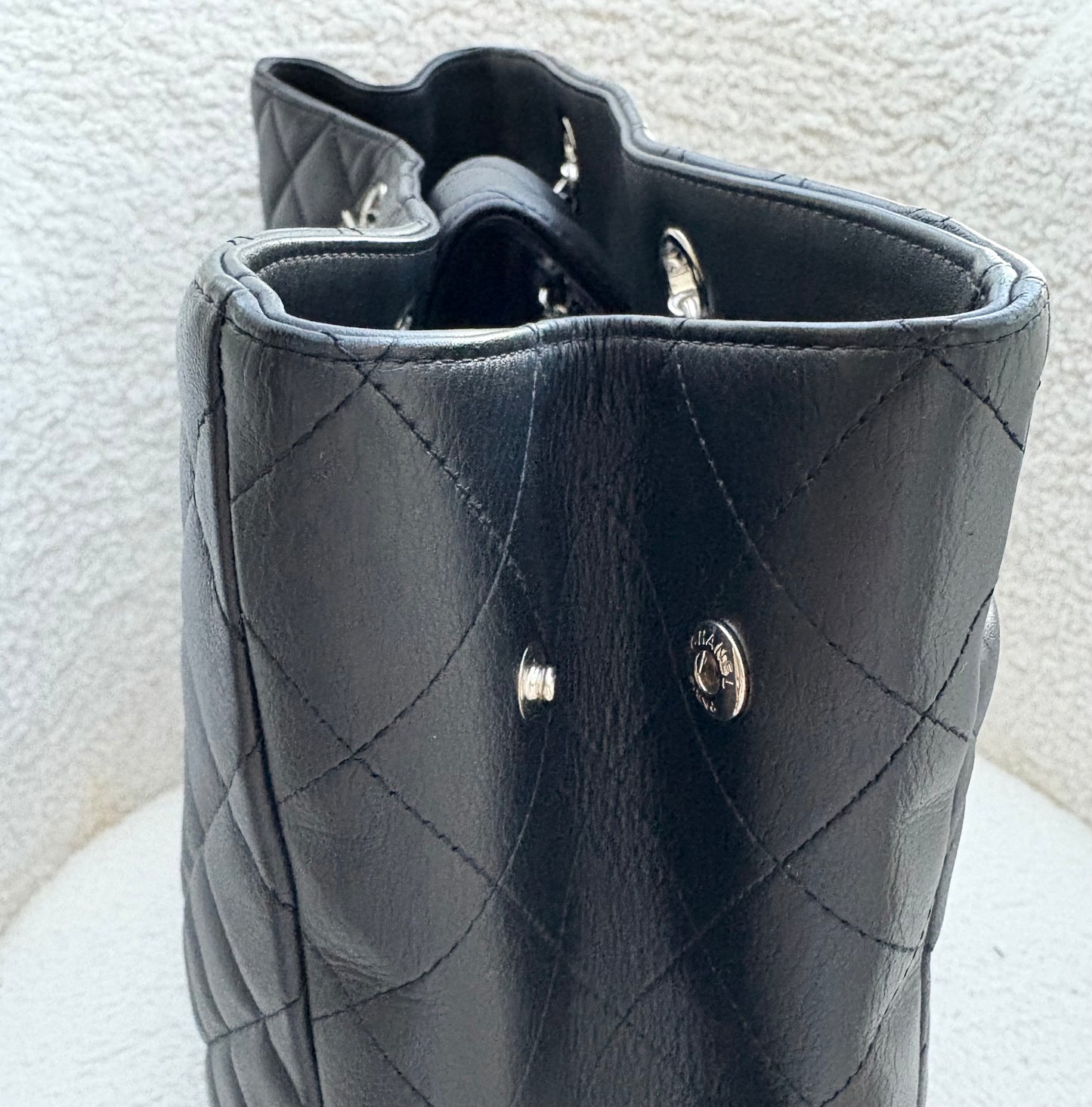 CHANEL Black Quilted Calfskin Tote Bag Classic CC Lock Silver Hardware