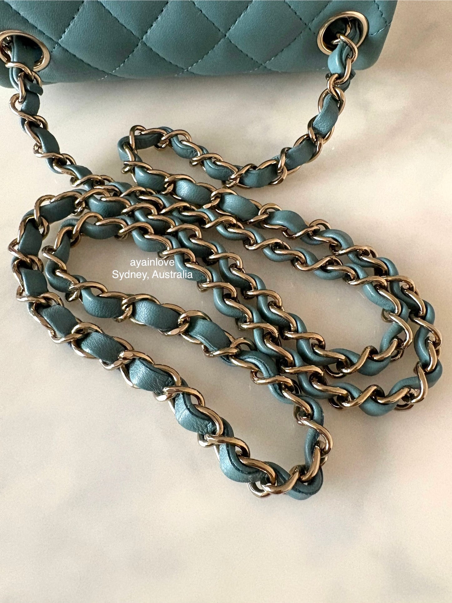 CHANEL 2022 Turquoise Blue Lambskin Microchipped Quilted Square Mini Flap Bag Light Gold Hardware