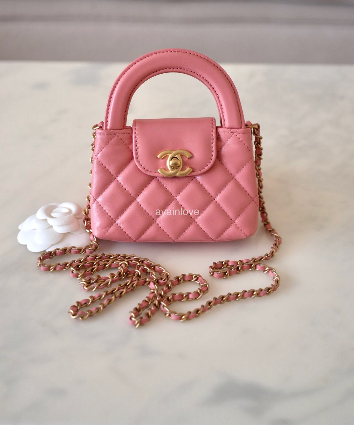 Chanel Clutch with Chain Grained Calfskin Gold-tone Pink in Grained Calfskin  with Gold-tone - CN