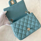 CHANEL 2022 Turquoise Blue Lambskin Microchipped Quilted Square Mini Flap Bag Light Gold Hardware