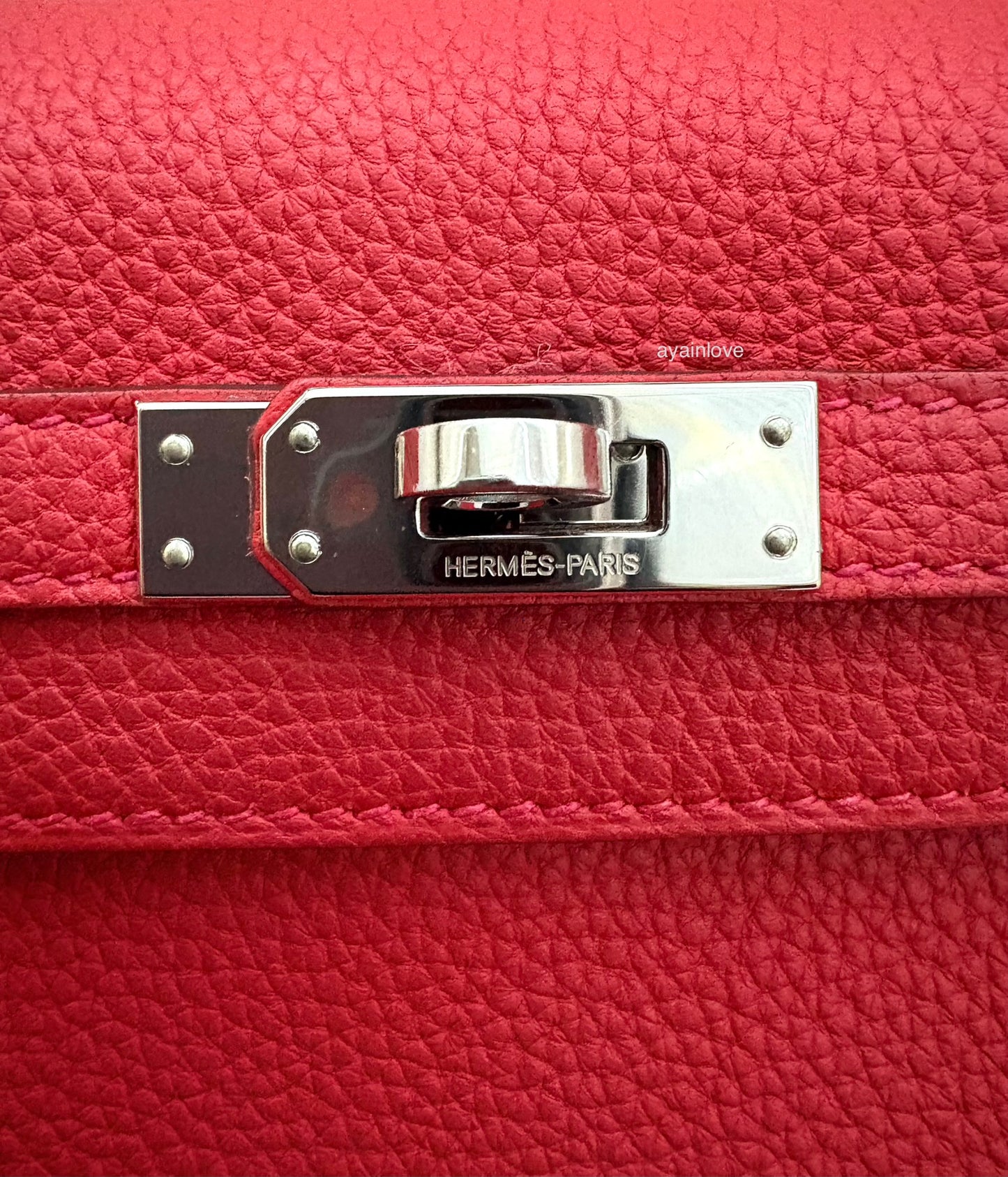 HERMES Kelly 25 Geranium Togo Retourne Palladium Hardware X Stamp