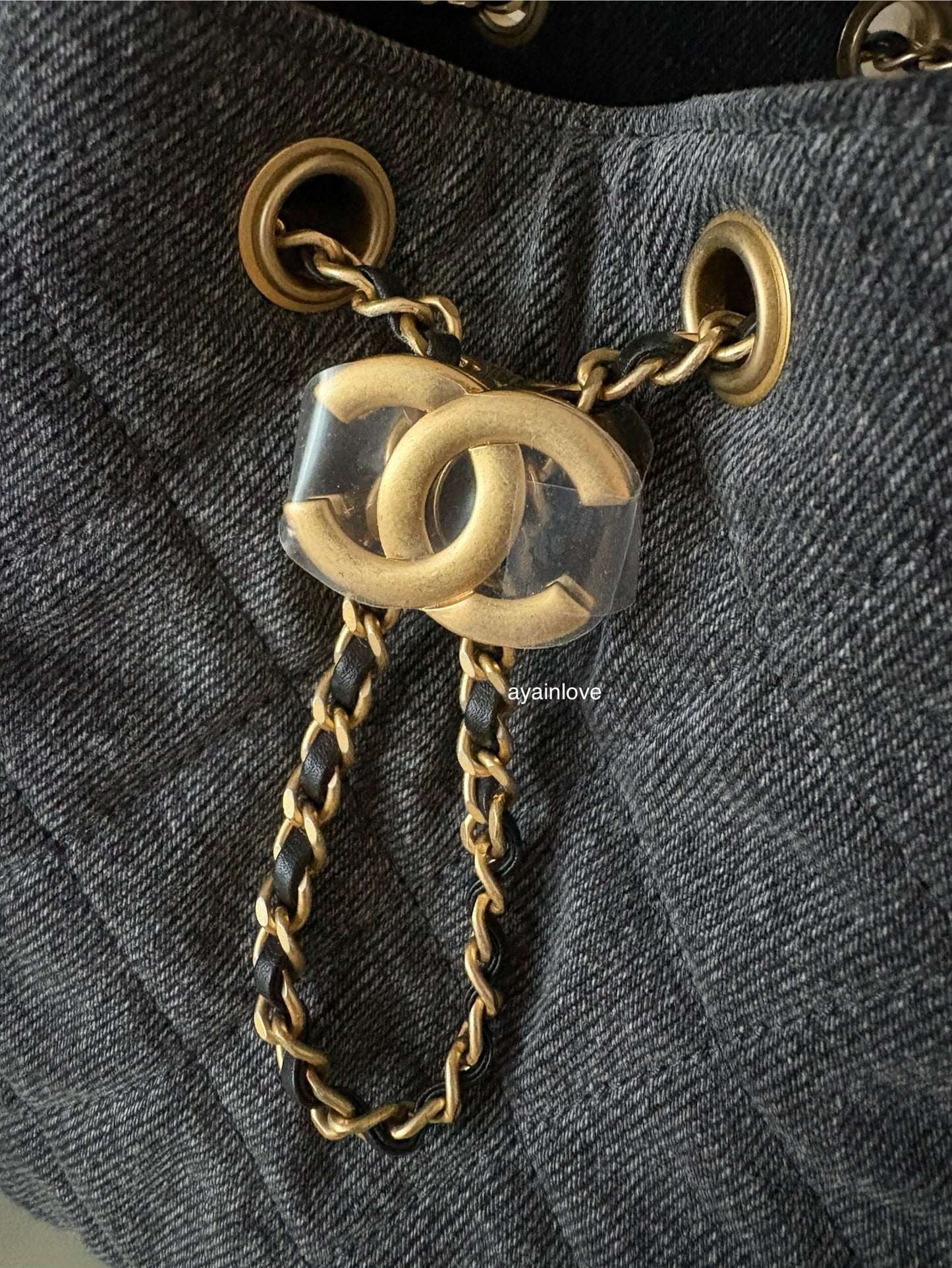 CHANEL 26P Black Washed Denim Small 25 Bag Gold Hardware