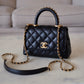 CHANEL Black Caviar Coco Chain Leather Handle Mini 19cm *Microchipped* Brushed Gold Hardware