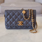 CHANEL 23K Dark Grey Caviar Camellia CC Wallet On Chain *Microchipped* Brushed Gold Hardware