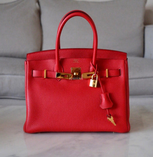 HERMES Birkin 30 Togo Rouge Casaque Gold Hardware P Square Stamp