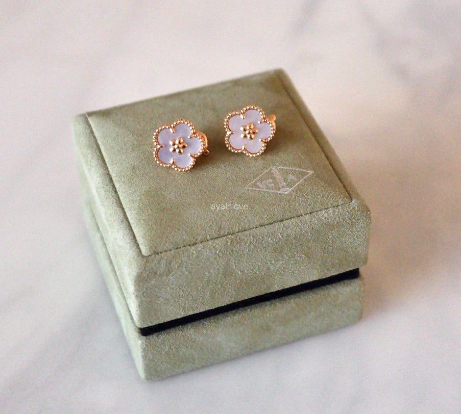 Van Cleef Arpels VCA Lucky Spring Plum Blossom Mother of Pearl 18KT Rose Gold Earrings