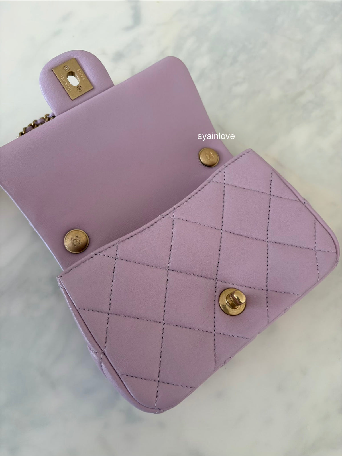 CHANEL 24S Pink Lambskin Twin Pearls Quilted Mini Flap Bag Adjustable Gold Hardware