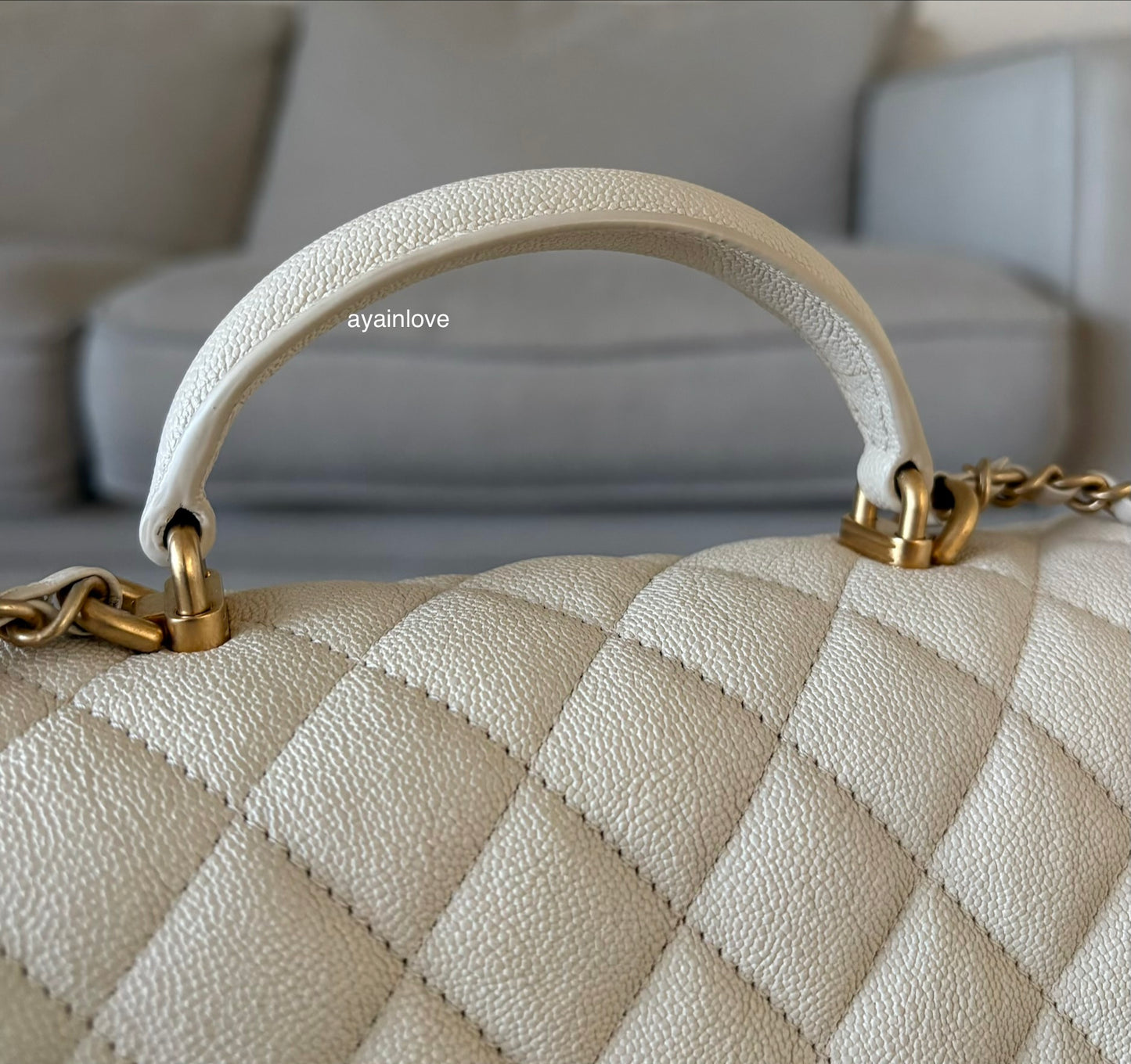 CHANEL 21S Light Beige Caviar Top Handle Rectangular Mini Bag Gold Hardware