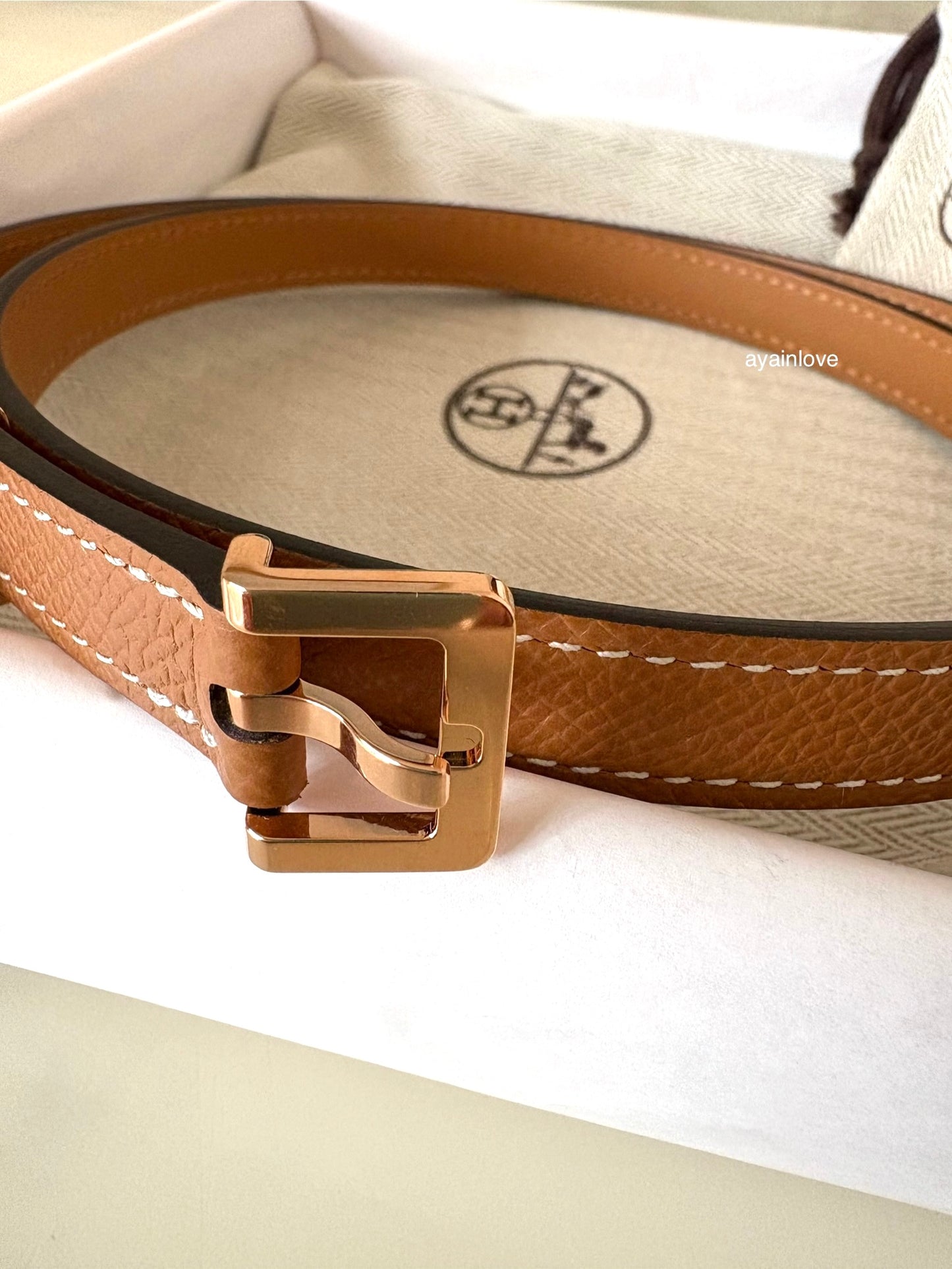 HERMES Pop H 15 Belt Gold Epsom Size 80 Rose Gold Hardware B Stamp
