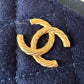 CHANEL 18A Charming Navy Blue/Burgundy Wool/Calfskin Flat Card Holder Oversized CC Gold Hardware