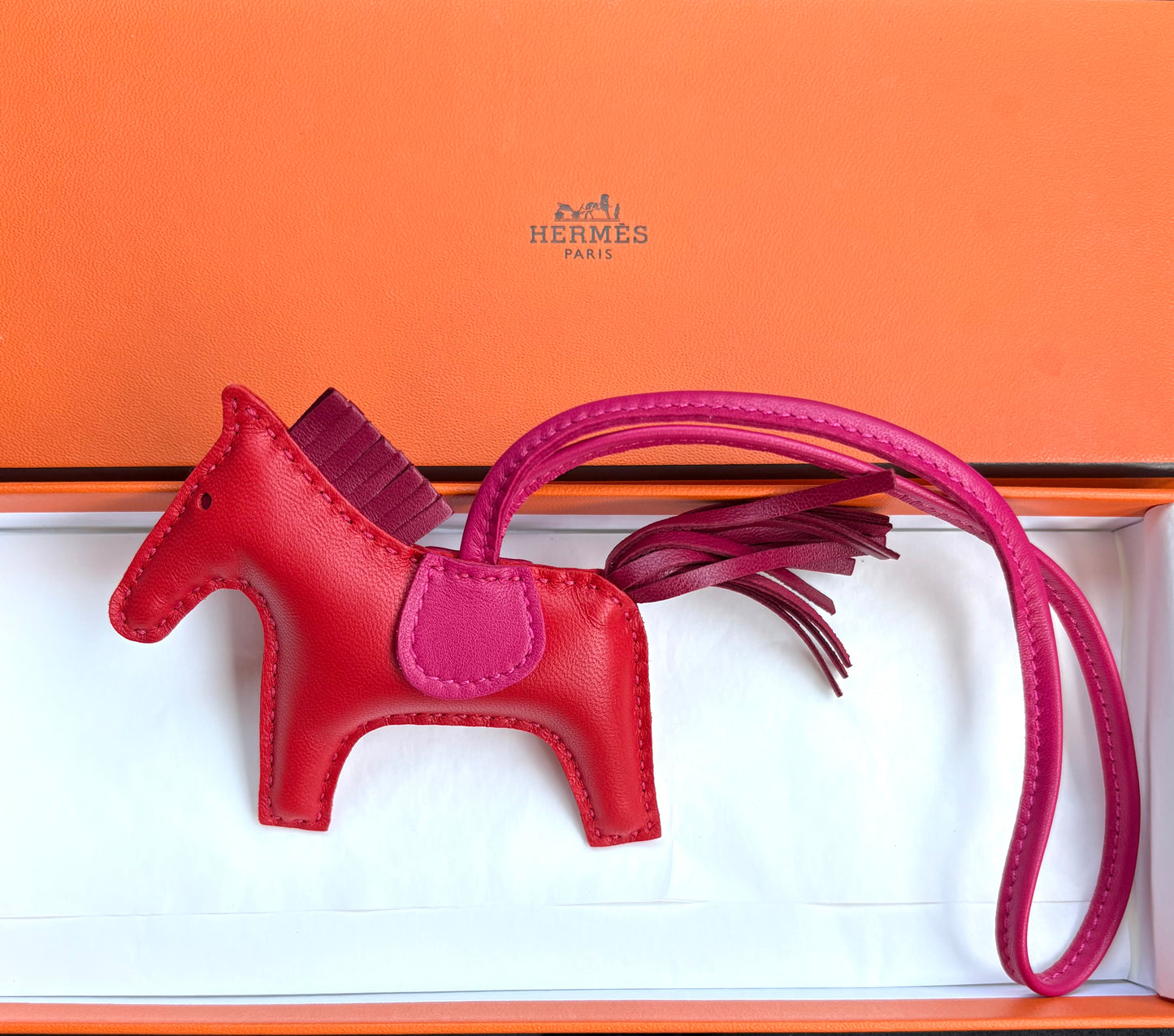 HERMES Rodeo PM Tricolour Rouge/Rubis/Rose Mexico Bag Charm