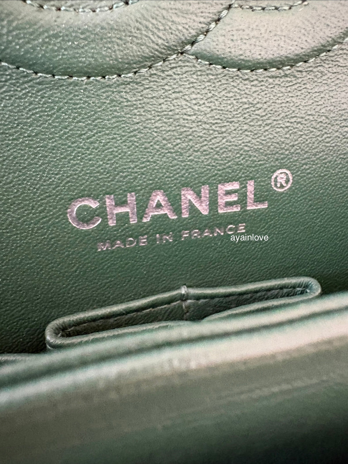 CHANEL Dark Green Lambskin Medium/Large Classic Flap Silver Hardware