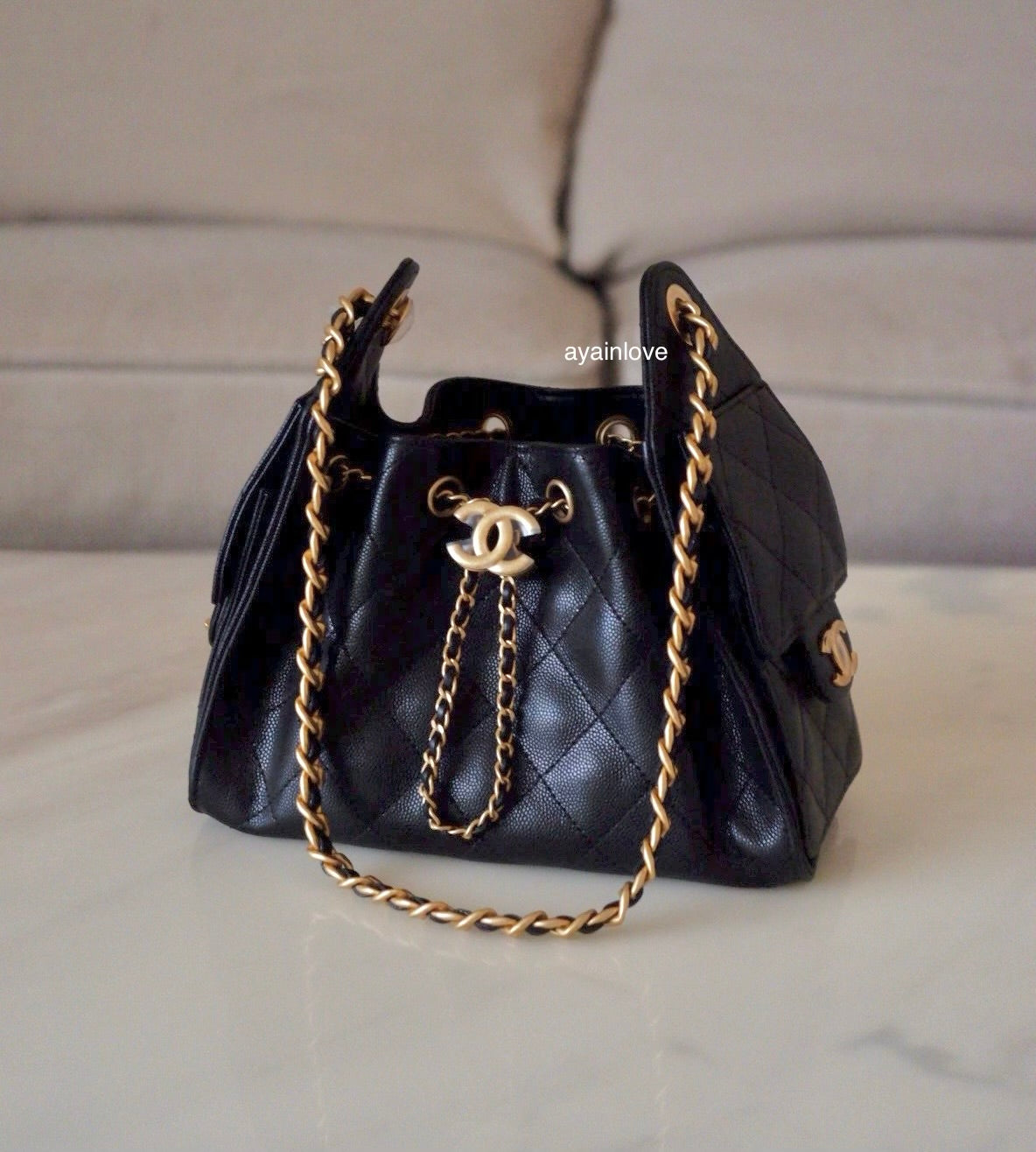CHANEL 25 Mini Black Caviar Microchipped Bag Gold Hardware