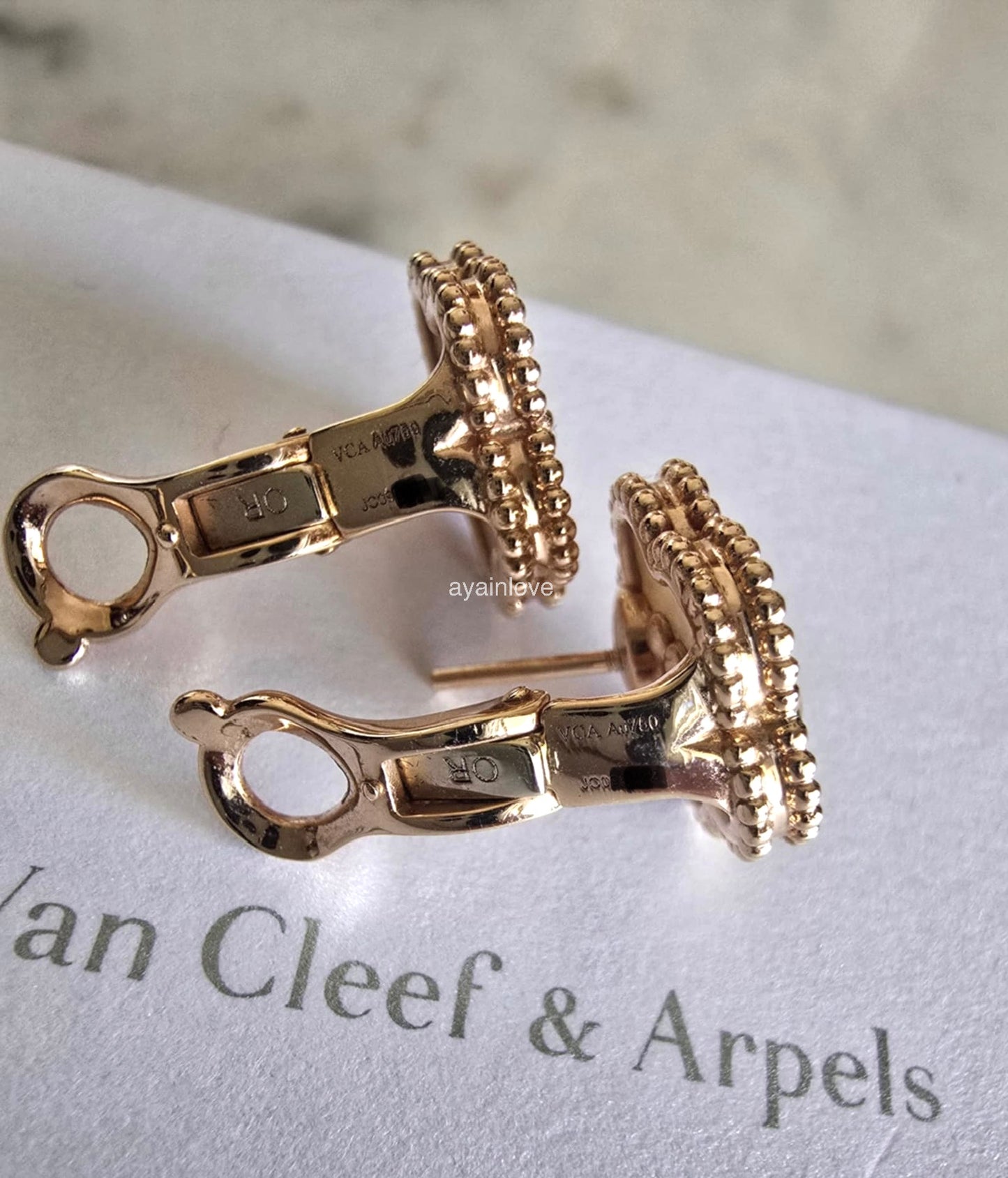 Van Cleef Arpels VCA Lucky Spring Plum Blossom Mother of Pearl 18KT Rose Gold Earrings