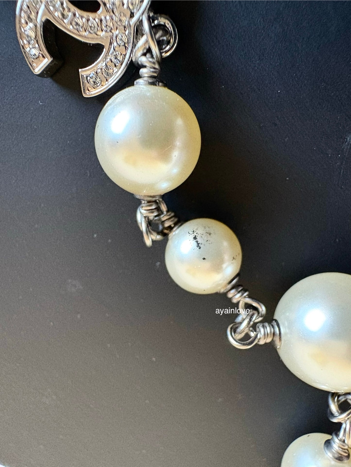 CHANEL 18V Classic Pearl CC Long Necklace Silver Hardware