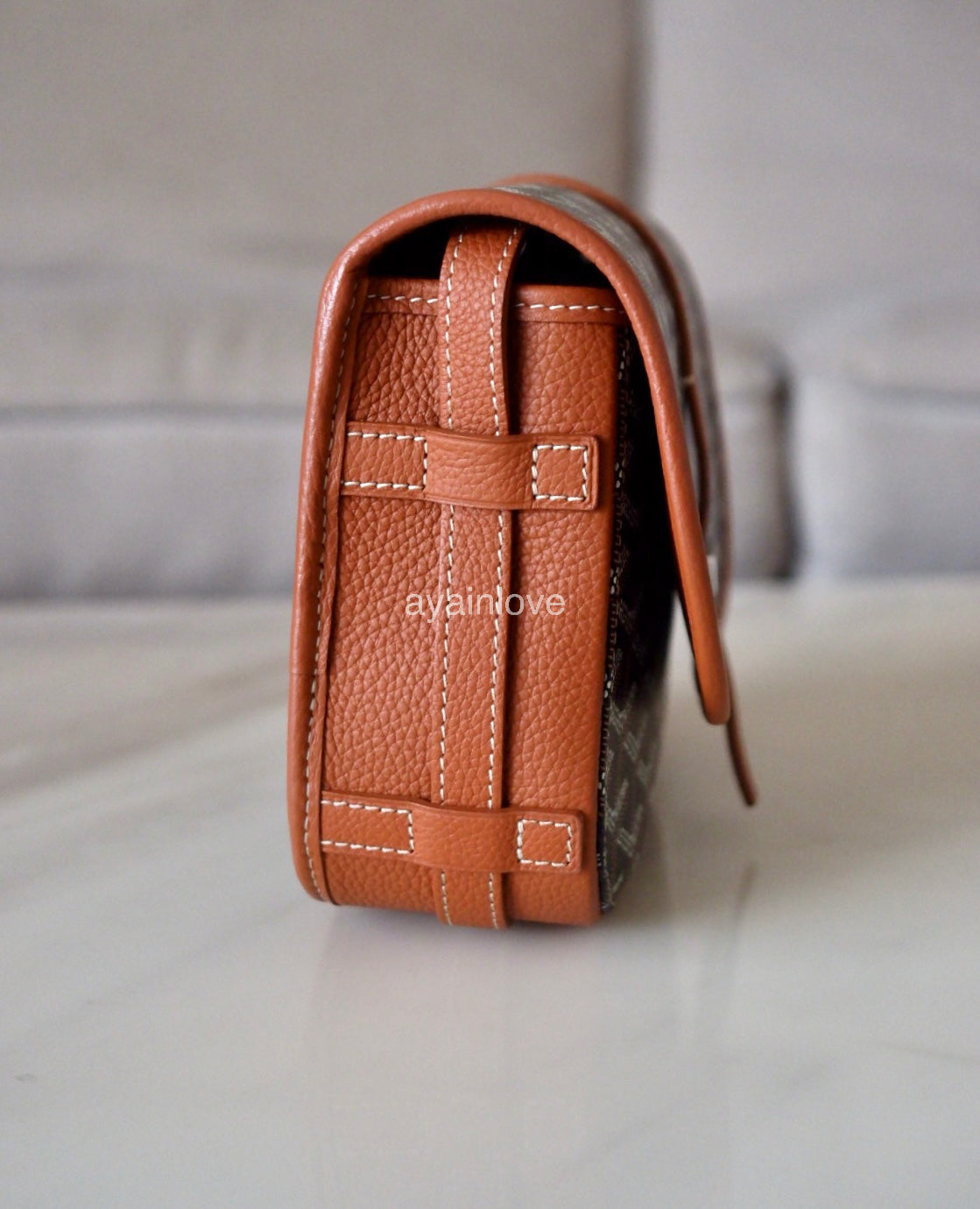 GOYARD Belvedere PM Goyardline Canvas/Calfskin Tan Black Messenger Bag Silver Hardware