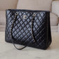 CHANEL Black Quilted Calfskin Tote Bag Classic CC Lock Silver Hardware