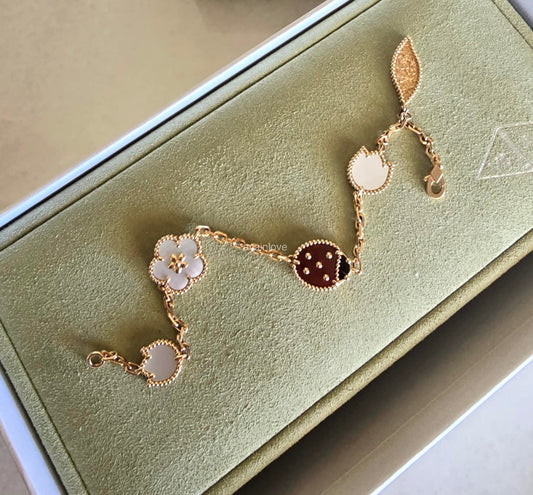 Van Cleef Arpels VCA 5 Motifs Lucky Spring Carnelian, Mother of Pearl and Onyx Bracelet 18KT Rose Gold