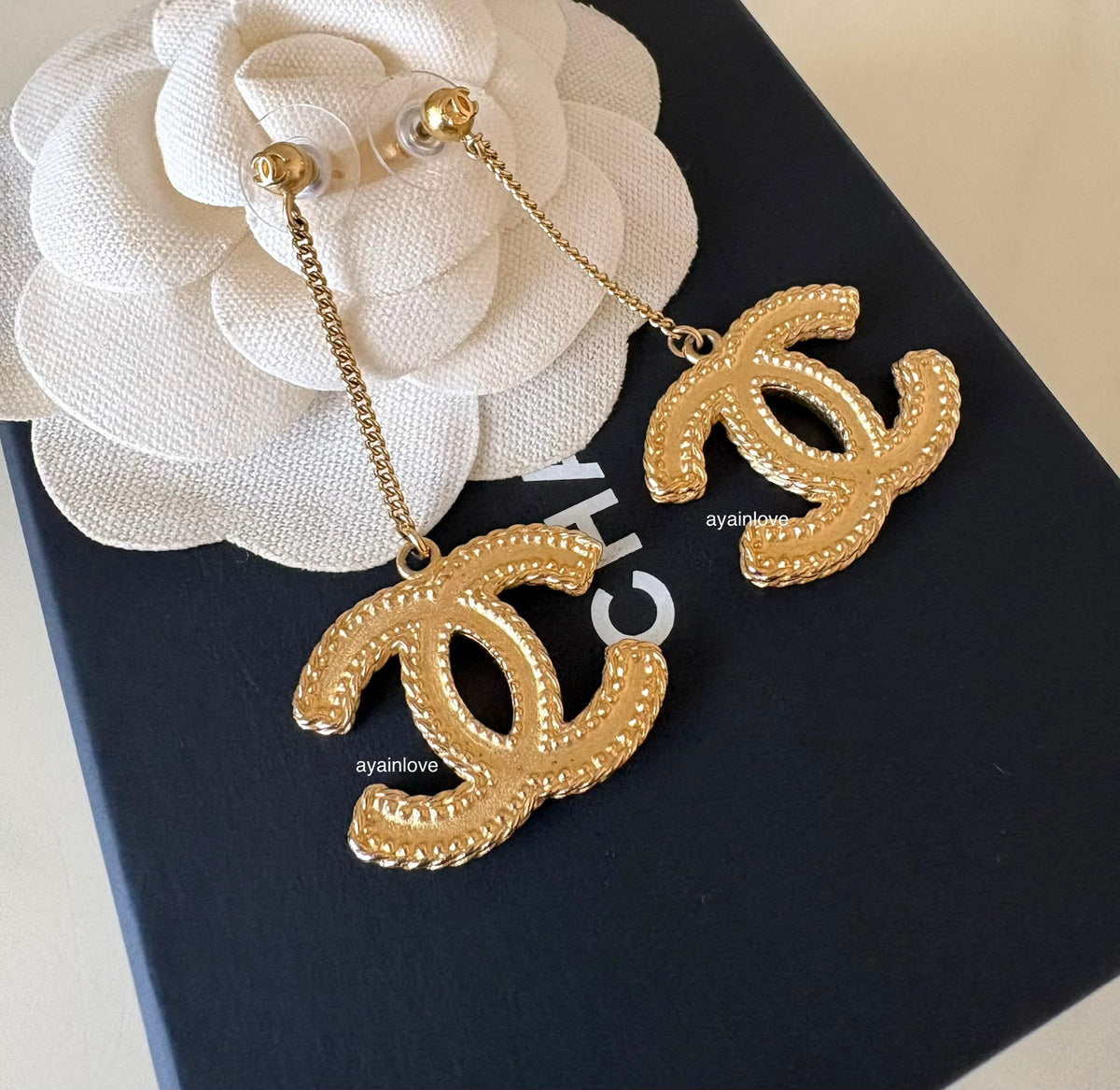 CHANEL Baroque Large CC Dangle Stud Earrings Gold Hardware