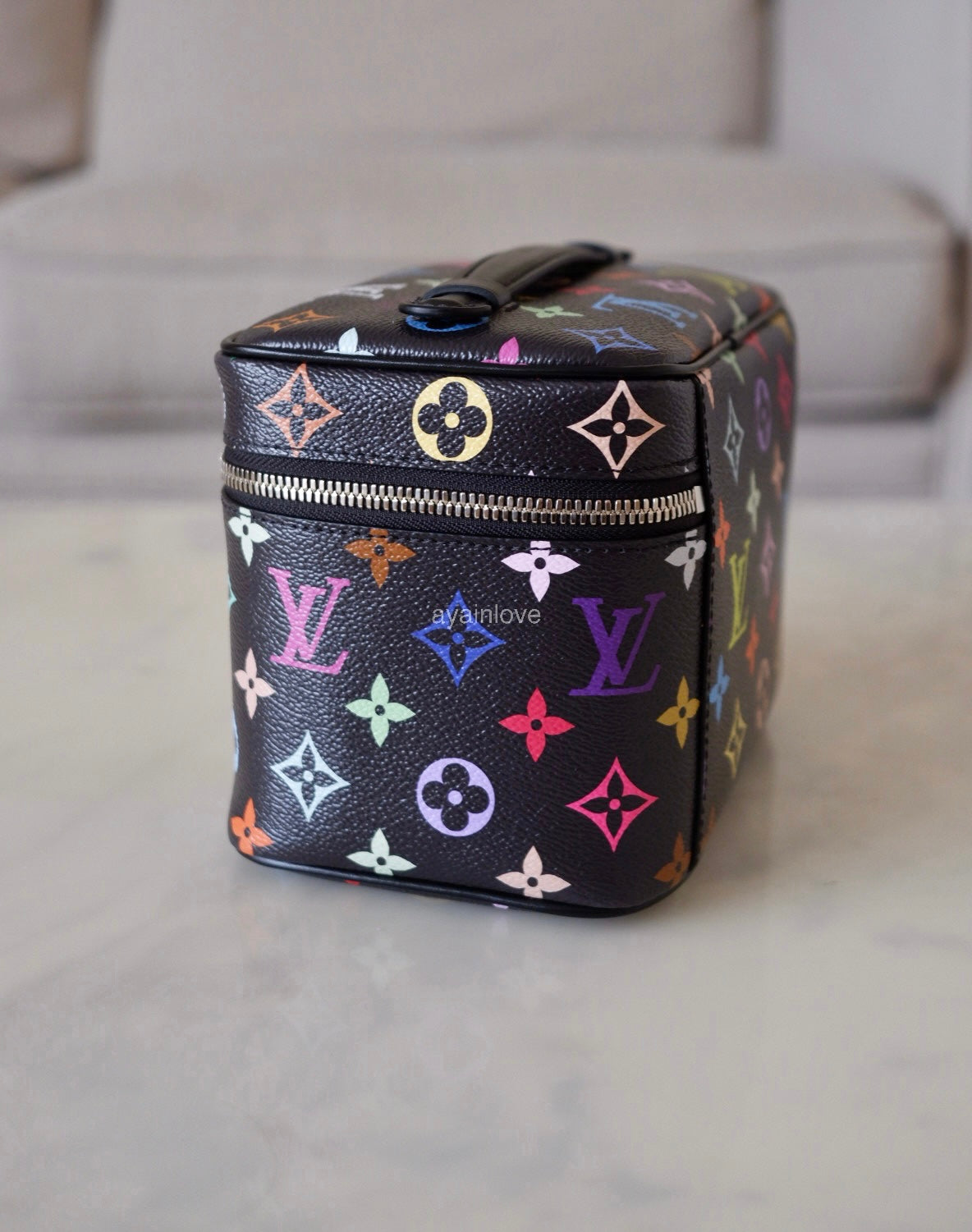 LOUIS VUITTON LV x TM Black Multicolour Murakami Rainbow Nice Mini Bag