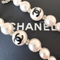 CHANEL 20P Pearl CC Crystal Drop Earrings Light Gold Hardware