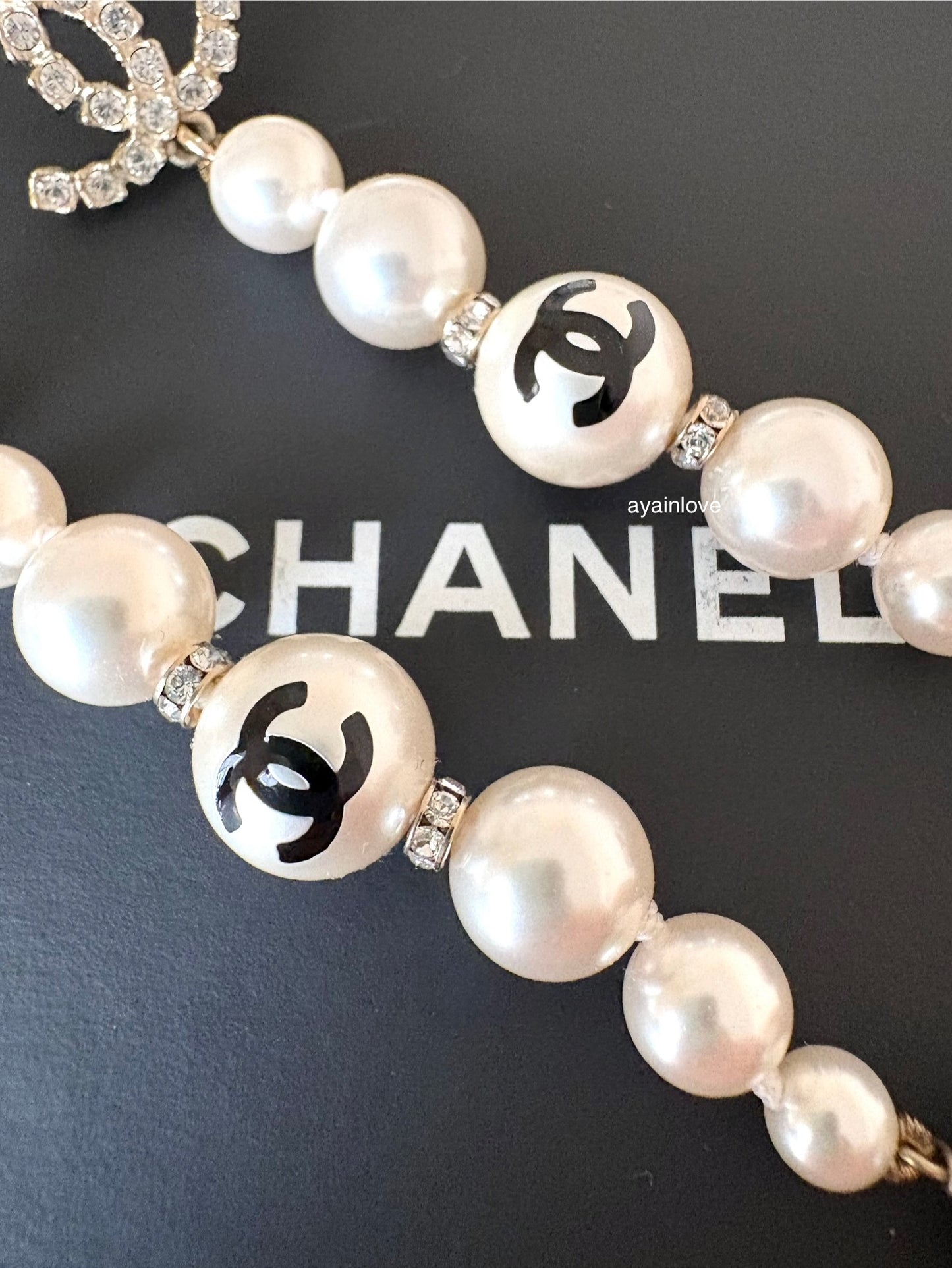 CHANEL 20P Pearl CC Crystal Drop Earrings Light Gold Hardware
