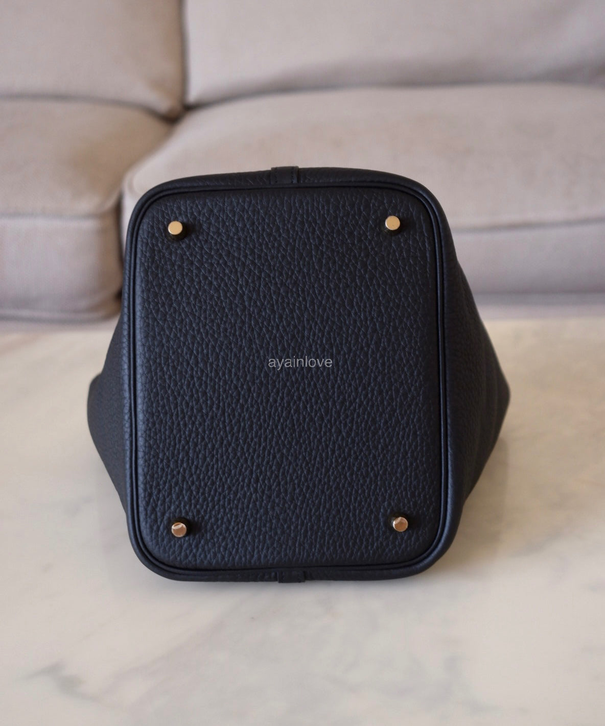 HERMES Picotin Lock 22 Black Noir Taurillion Clemence Gold Hardware K Stamp