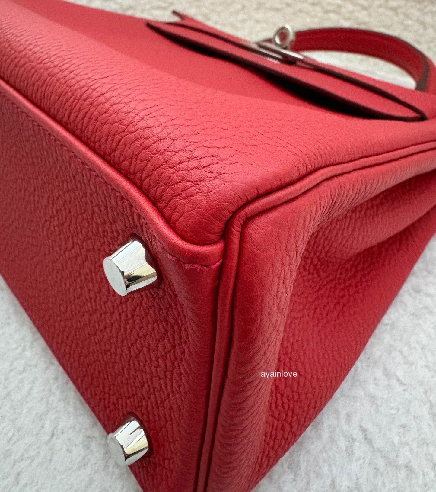 HERMES Kelly 25 Geranium Togo Retourne Palladium Hardware X Stamp