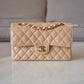 CHANEL Beige Clair Caviar Small Classic Flap Bag Gold Hardware