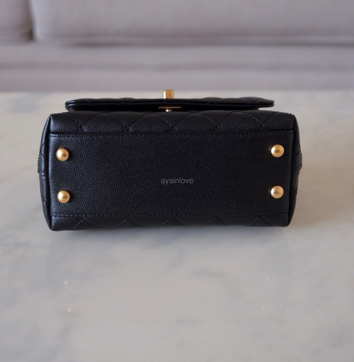 CHANEL Black Caviar Coco Chain Leather Handle Mini 19cm *Microchipped* Brushed Gold Hardware