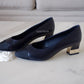 CHANEL 20A Black & Dark Navy Grosgrain Lambskin Pumps CC Heel Shoes Size 38 EU
